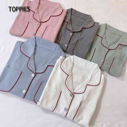 Toppies mulheres pijamas conjunto macio algodão sleepwear feminino tops e calças dois pedaço conjunto roupas casuais 210412