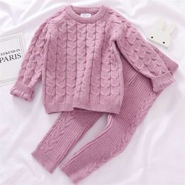 0-4 Yrs Girls Boys Suit Fall Baby Clothing Sets Winter knitting Pullover Sweater+Pants Infant Knit Tracksuits 211025