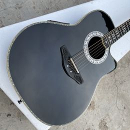 Rare Ovation 6 Strings Hollow Body Black Electric Guitar Carbon Fibre Body, Ebony Fretboard, Abalone Binding, F-5T Preamp Pickup EQ, Vinage White Tuners