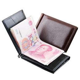 Fashion Mens Leather Money Clip Wallet With Magnet Hasp Credit Card Cash Holder Business Short Designer Purse For Male