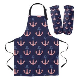 Aprons Daily Cleaning Apron Set Dark Blue Nautical Anchor Chef Waiter Anti-oil Kids Cooking Gardening Work Sleeve Cover