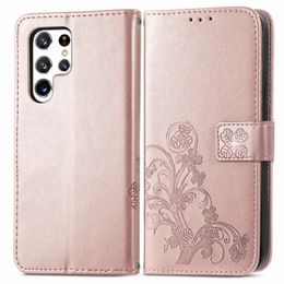 Imprint Lucky Clover Flower Leather Wallet Cases For Samsung Galaxy S22 Ultra S22 Plus A53 5G A33 Fashion Stylish Floral Magnetic Holder Flip Cover Pouch With Lanyard