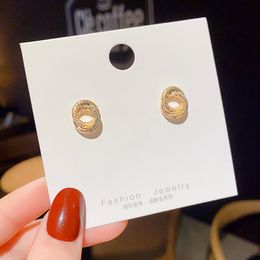 Wholesale price classic design studs titanium steel screw with drill earrings semi-circular opening with drill earrings for women gift 33