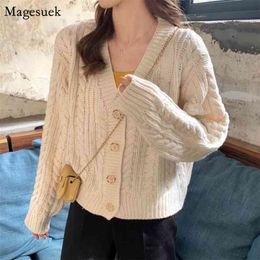 Autumn Winter Long Sleeve Knitwear Women Sweater Twist V-neck s s Loose Casual Cardigan Knitted 11633 210512