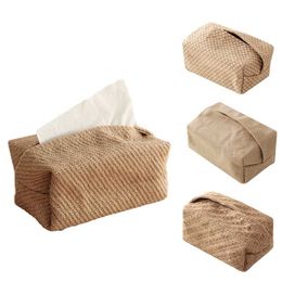 Japanese-Style Jute Tissue Case Napkin Holder for Living Room Table Tissue Boxes Container Home Car Papers Dispenser Holder 211110