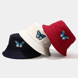 Outdoor Hats Korean Style Summer Butterfly Embroidery Patch Bucket Hat Couples Simple Fashion Fishing Cycling Ladies Travel Panama Caps