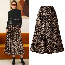 High Waist Leopard Skirt Elastic Pleated Women Fashion Animal Printed Large Size 6XL 5XL Ladies Elegant Female Jupes Falda Saias 210416