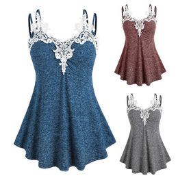 Women Fashion Casual Summer SleevelV-neck Lace Collar Camisole Top Vest X0507