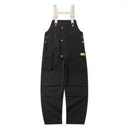 Men's Jeans Loose Pocket Cargo Bib Overalls Trendy Pure Color Jumpsuits Working Clothing Coveralls