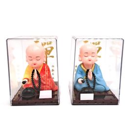 Interior Decorations Solar Shake Head Little Monk Bring Good Fortune Car Decoration Crafts Gift Lovely Sculptures Cute Monks Buddh2608