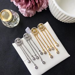 Long Pendant Tassel Earrings For Women Fashion Cubic Zircon Girls Crystal Gold And Silver Colour Dangle & Chandelier