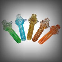 Latest Colourful Liquid Glitter Filling Pyrex Thick Glass Smoking Tube Handpipe Portable Handmade Dry Herb Tobacco Oil Rigs Philtre Bong Hand Pipes DHL Free