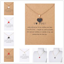 Black White Red Heart-shaped Pendant Necklace with Card Elegant Women's Wedding Clavicle Chain Jewellery Romantic Valentine's Gifts