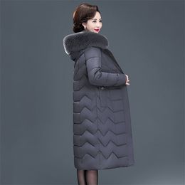 X-long Women Coats Slim Office Ladies Solid Women's Winter Jacket Hooded With Fur Collar Thick Cotton Padded Parkas 210916