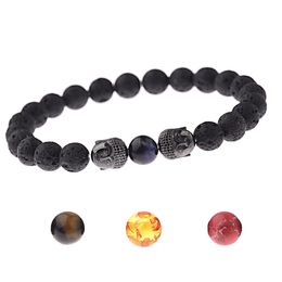 Fashion 8mm Natural Lava Agates Frosted Turquoises Tiger Eye Stone Double Buddha Head Beads Bracelets Women Men Yoga Volcanic Bracelet