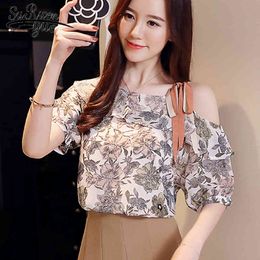 summer fashion women clothing vintage chiffon blouses off shoulder floral printing blouse shirts blusas 0671 40 210521