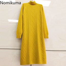 Nomikuma Arrival Long Sleeve Turtleneck Sweater Dress Women Solid Color Casual Loose Dresses Korean Fashion Vestidos 3c280 210514