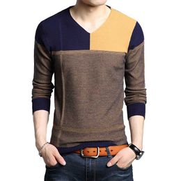 BROWON Men Autumn Sweater Long Sleeve Male Color Match Casual Splicing Design Slim s Outwear 211008