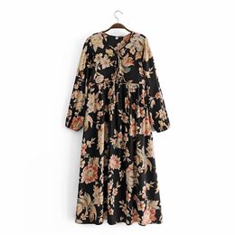 Vintage Woman Bohemian Floral Cotton Long Dress Spring Fashion Ladies Loose Holiday es Female Chic Printed 210515