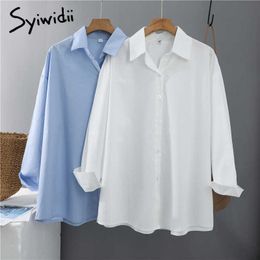 Syiwidii Women Blouses Office Lady Cotton Oversize Plus Size Tops Pink White Blue Long Sleeve Spring Korean Fashion Shirts 210721