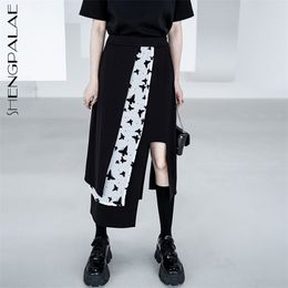 Personlaity Irregular Skirt Women's Summer High Wiast Patchwork Contrast Colour Mid-claf Female 5C624 210427