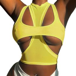 Women's Tanks & Camis 2Pcs Sexy Women Tank-Top Cut Out Double Sided O-neck Sleeveless Punk Vest Corset Top Streetwear Night Club