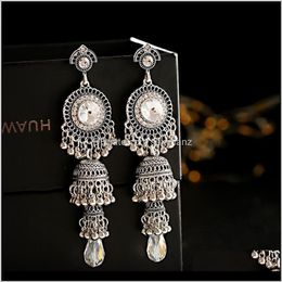& Chandelier Drop Delivery 2021 Tophanqi Antique Sliver Color Birdcage Bell Tassel Long Dangle Earrings For Women Boho Ethnic Round Rhineston