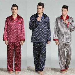 Pijamas de seda para homens de mangas longas Pijama Hombre terno Sleepwear de Los Hombres pijamas Pigiama UOMO 211019
