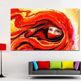 Living room home wall decoration poster painting art girl Artistic Eye Face Red flowers red hair