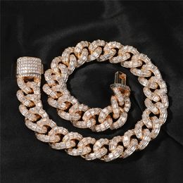 Width 20mm 18/22inch Gold Plated Bling CZ Zirconia Miami Cuban Chain Necklace Bracelet for Men Women Hip Hop Punk Jewellery Necklace Chains