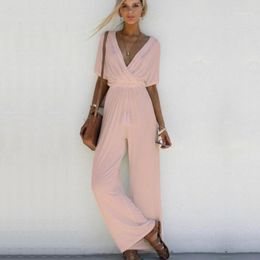 Women's Jumpsuits & Rompers 2021 Long Black Womens Jumpsuit Winter Autumn V-neck Embellished Cuffs Mesh Sleeves Loose Club Pants