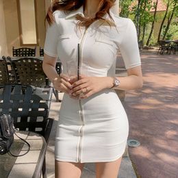 WOMENGAGA Korea Summer Mini Dress Fashion Casual Short Sleeve Zipper Knitting Sexy Slim T Shirt Dresses 89GT 210603