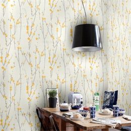 Wallpapers High-end Golden Yellow Floral Embossed Wallpaper Bedroom Living Room Wall Romantic Red Flower Home Decoration