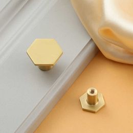 Wardrobe single hole pure copper handle bedroom drawer kitchen cabinet door gold hexagonal metal