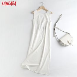 Tangada Women White Backless Midi Dress Sleeveless Fashion Lady Elegant Dresses 6D52 210630