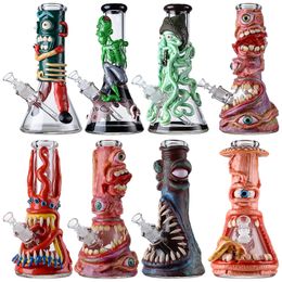 Halloween Style Hookahs Big Bongs Straight Tube Oil Dab Rigs 7mm Thick Glass Beaker Bong Octopus Water Pipes 18mm Female Joint With Diffused Downstem