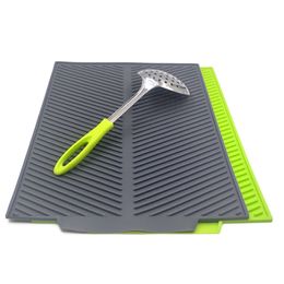 Drain Mat Kitchen Silicone Dish Drainer Tray Large Sink Drying Worktop Organizer Drying Mats for Dishes Tableware 211110
