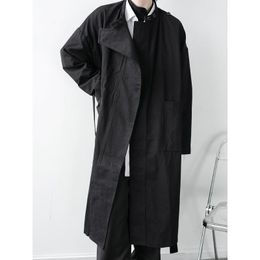 Men's Trench Coats Male Women Streetwear Vintage Fashion Couple Jacket Outerwear Men Stand Collar Belt Loose Casual Long Trenchcoat