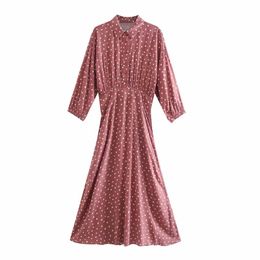 vintage hoho women long dresses summer red polka dot ladies shirt casual female knee-length girls chic 210430