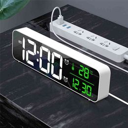 LED Digital Alarm Clocks With Snooze Temp Time Music Dual Clock USB Charger Large Digit Display Brightness Dimmer 210804