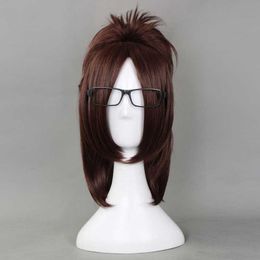 Attack on Titan Hans Zoe 40cm Short Straight Cosplay Wigs for Women Female Fake Hair Anime Universal Party Brown + Keychain Y0913