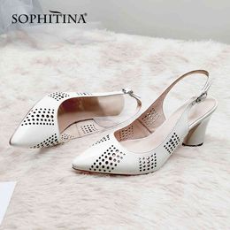 SOPHITINA Roman Sandals Women Shallow Genuine Leather Pointed Toe Slingbacks Thick Heels Sandals Office Summer Women Shoes SC682 210513