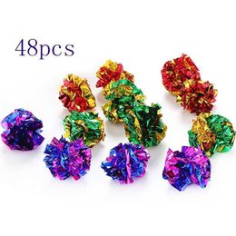 48PCS soft Mylar Balls Cat Toy Shiny Crinkle Sound Shiny Ring Paper Kitten Crackle 210929