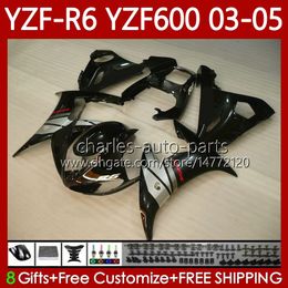 Motorcycle Bodywork For YAMAHA YZF600 YZF R Black red 6 600 CC YZF-R6 2003 2004 2005 Cowling 95No.141 YZF R6 600CC YZF-600 03-05 Body YZFR6 03 04 05 OEM Fairing Kit