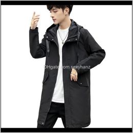 Jackets & Coats Apparel Drop Delivery 2021 Men Long Jacket Spring Autumn Hooded Casual Coat Mens Solid Color Windbreaker Male Slim Outerwear