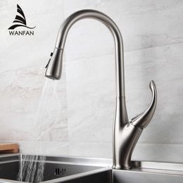 Kitchen Faucets Silver Single Handle Pull Out Kitchen Tap Single Hole Handle Swivel 360 Degree Water Mixer Tap Mixer Tap 866001 210719