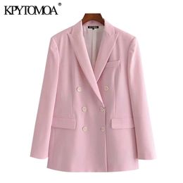 Women Fashion Office Wear Double Breasted Blazer Coat Long Sleeve Pockets Female Outerwear Chic Veste 210420
