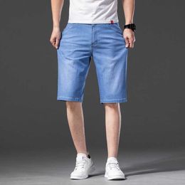 Summer Brand Stretch Thin High Quality Cotton Denim Jeans Men Knee Length Soft Light Blue Casual Shorts Plus Size 28-46 210622