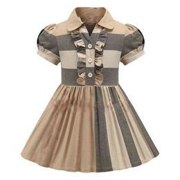 Summer Checkered Dresses for Baby Girls Short Sleeve Girls Luxury Brands Designer Kids Children Clothes Princess Dress for Girls G1129