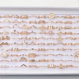 Fashion 100pcs lot Stars Crown Love Animal Gold Plated Finger Rings For Women Mix Style Wedding Jewelry Party Gifts343w